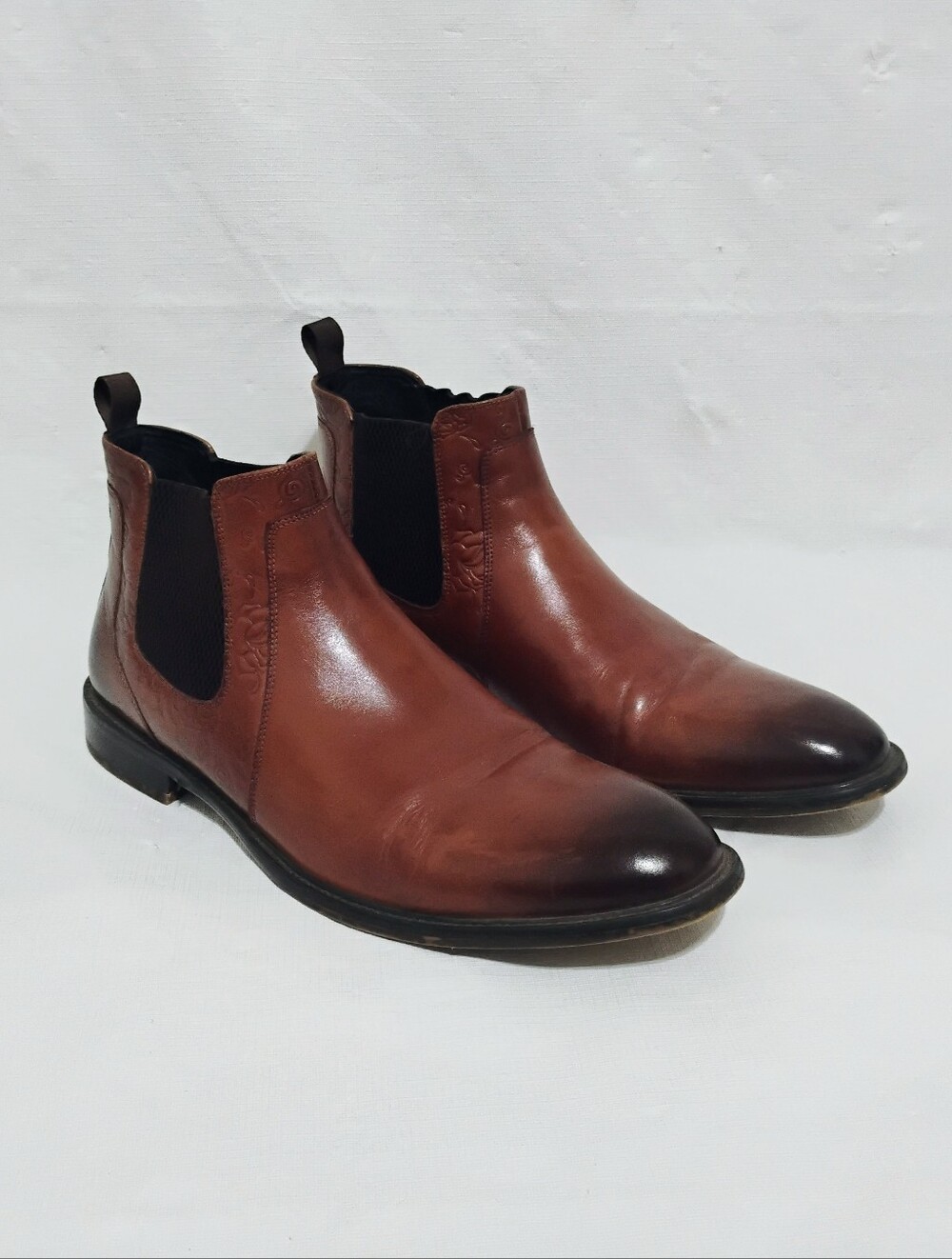 Men's Robert Graham Whiskey Brown Leather Chelsea Boots Size 11.5